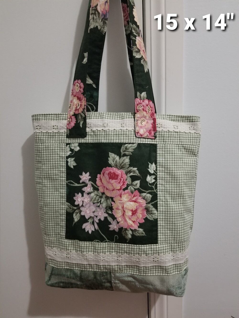 Shoulder Tote Bag Handbag Purse Quilted Handcrafted Green Pink Floral Nwtag